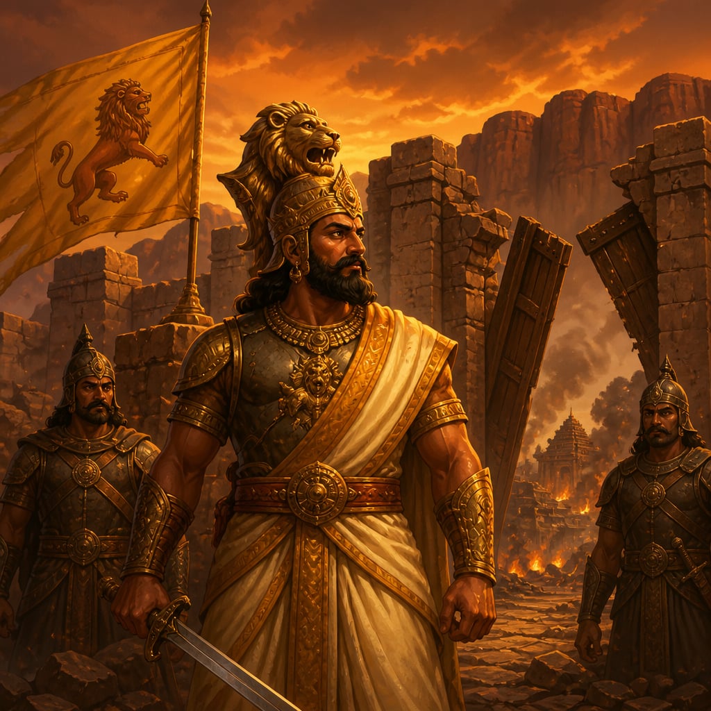 Narasimhavarman victorious before the broken gates of Vatapi
