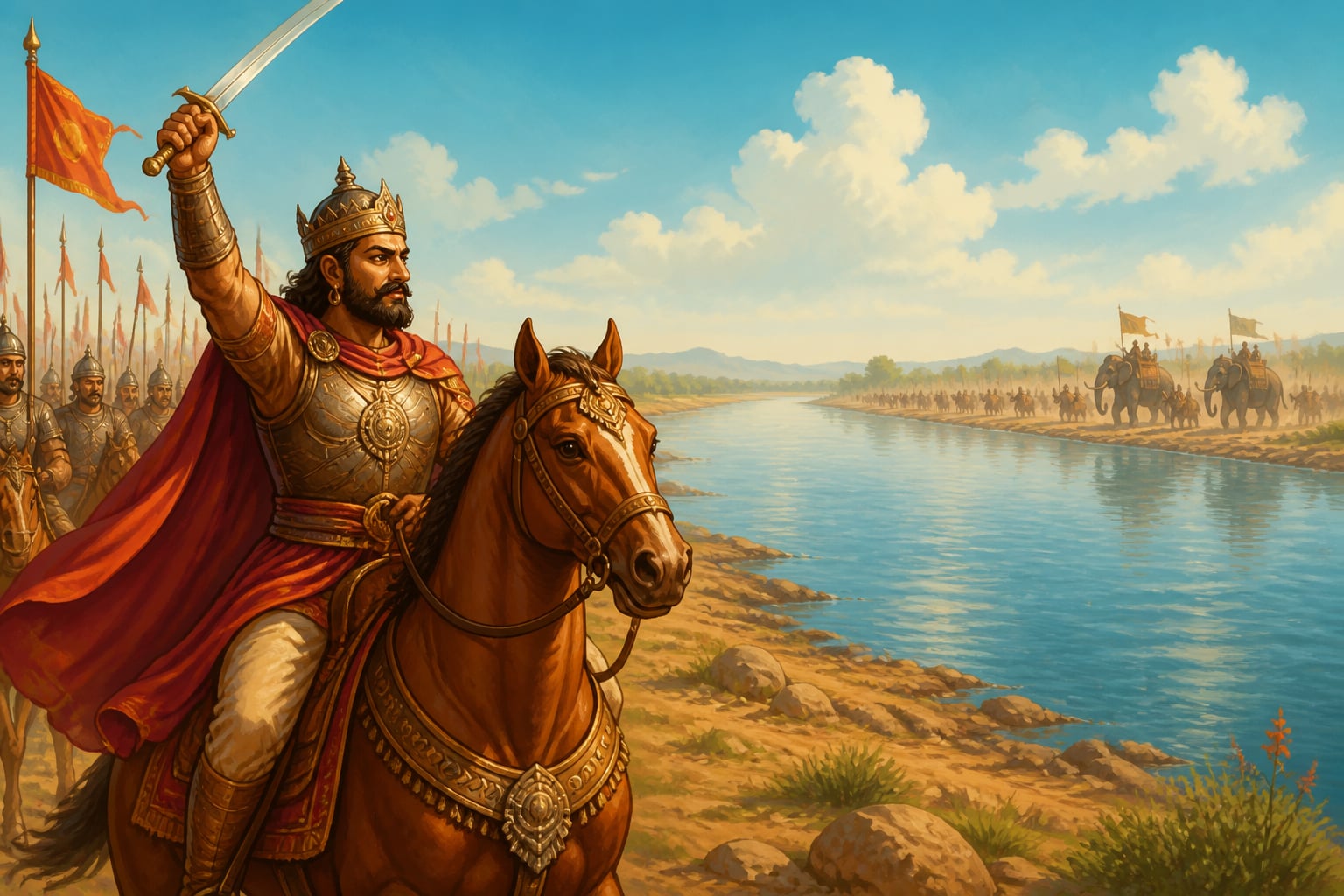 Pulakeshin II defeating Harsha at the Narmada