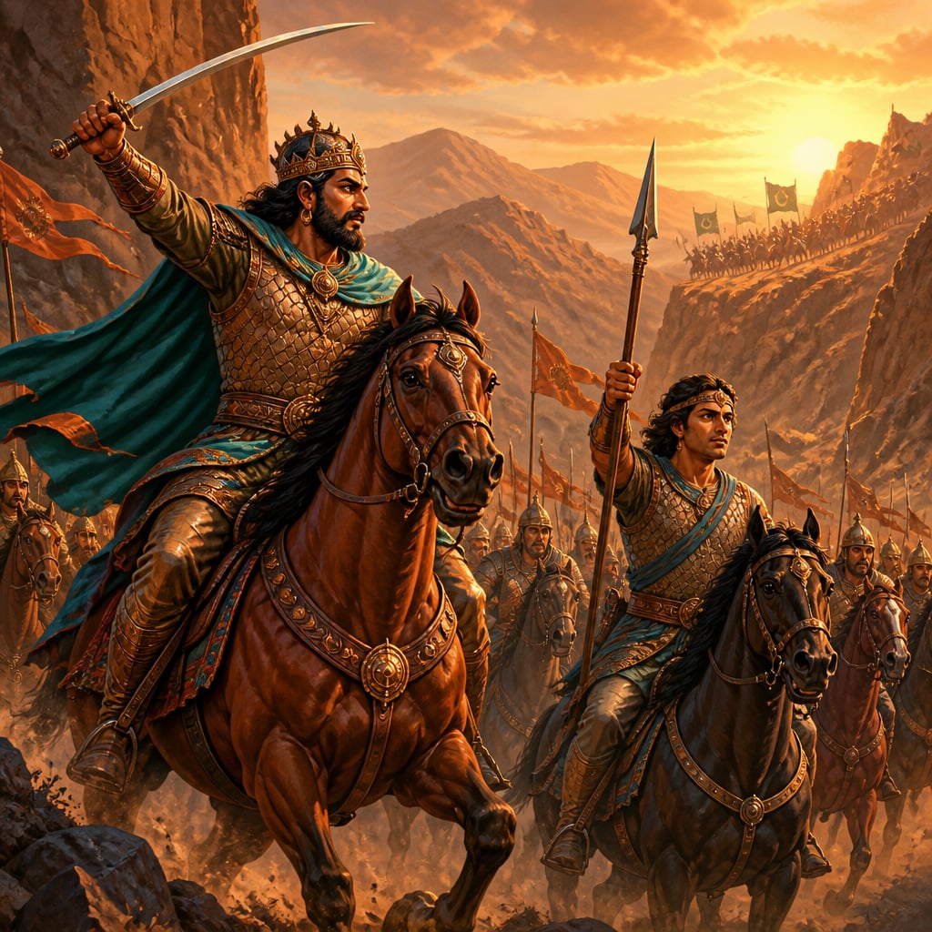 Chalukya cavalry charging in defense of the Deccan