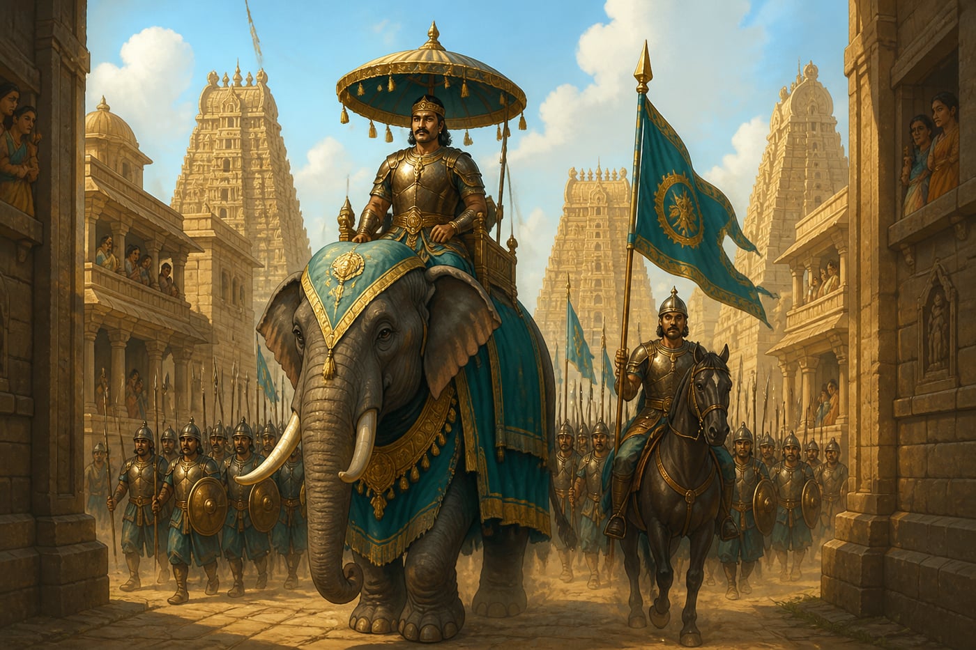 Chalukya army entering Kanchipuram