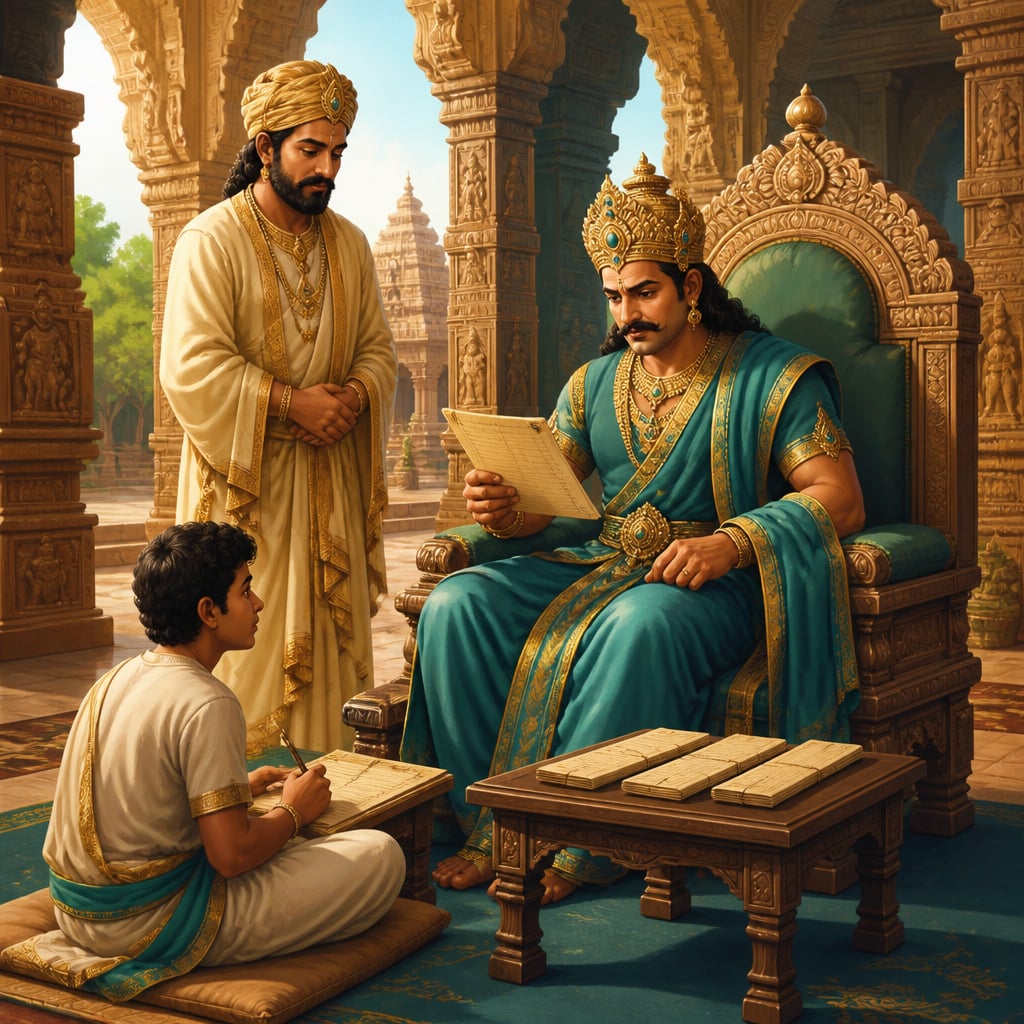 Vikramaditya II presiding over a Chalukya administrative court