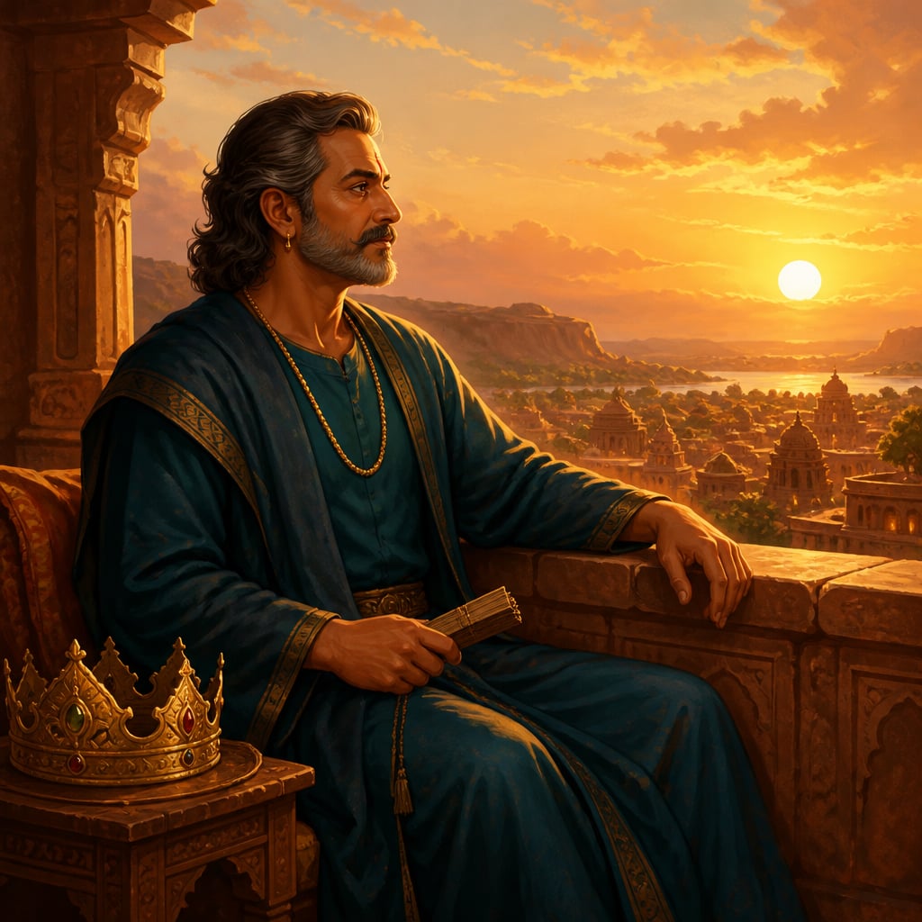 Vikramaditya II in his final years on a palace terrace