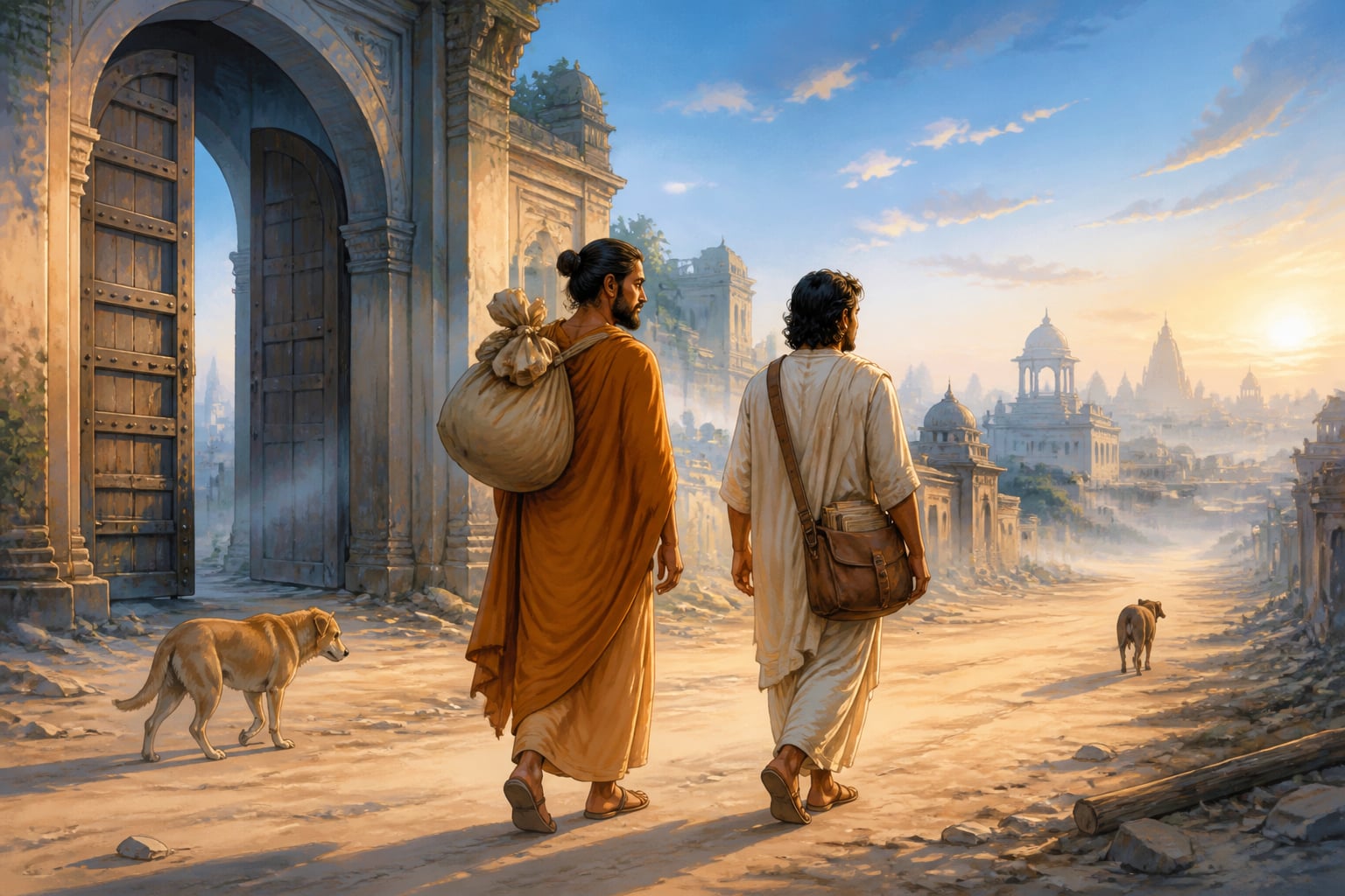 Bhavabhuti and Vakpati leaving Kannauj at dawn