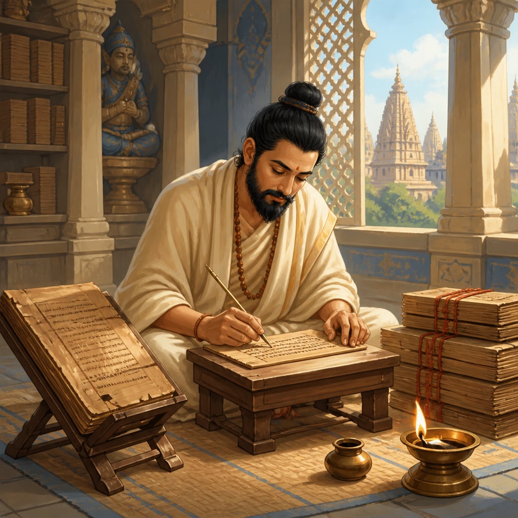 A medieval scribe copying Bhavabhuti's Uttararamacharita generations later