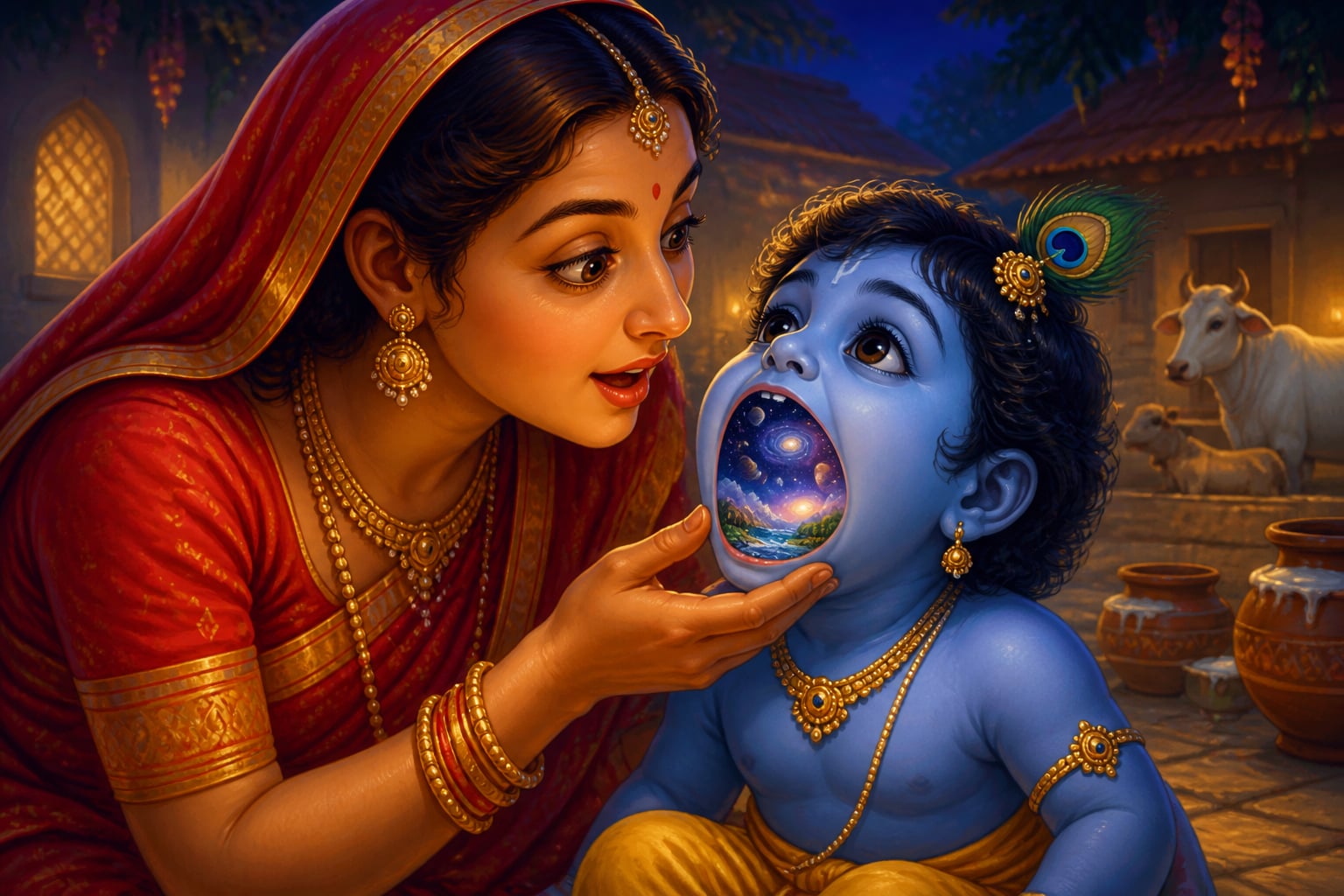 Yashoda glimpsing the universe in Krishna's mouth