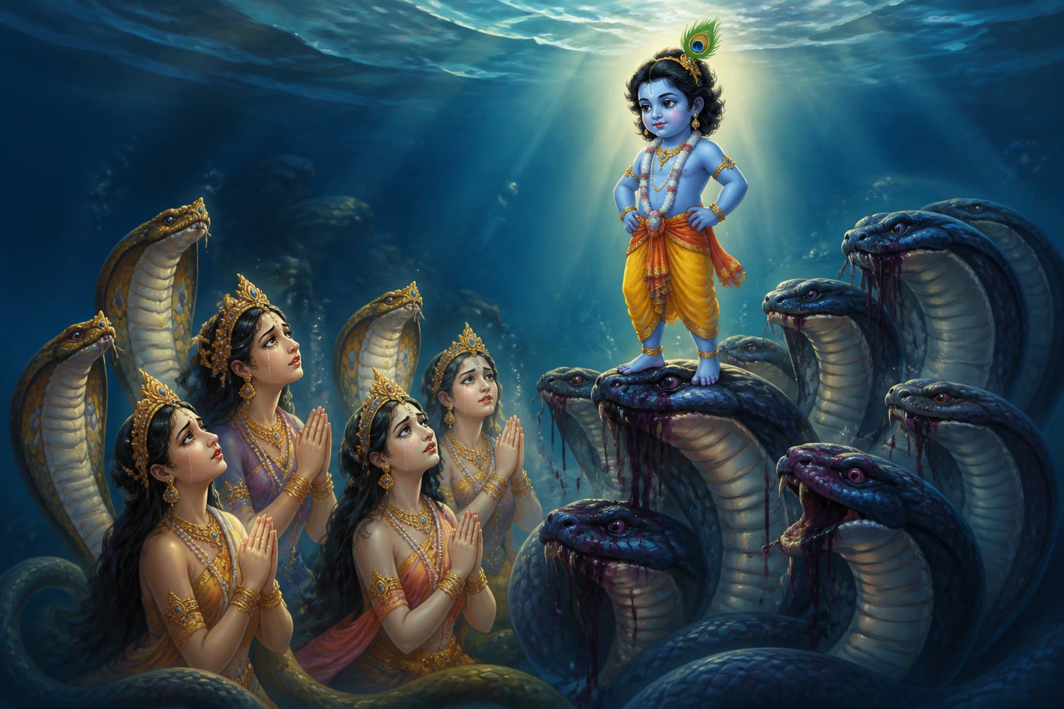The naga-patnis pleading underwater for their husband