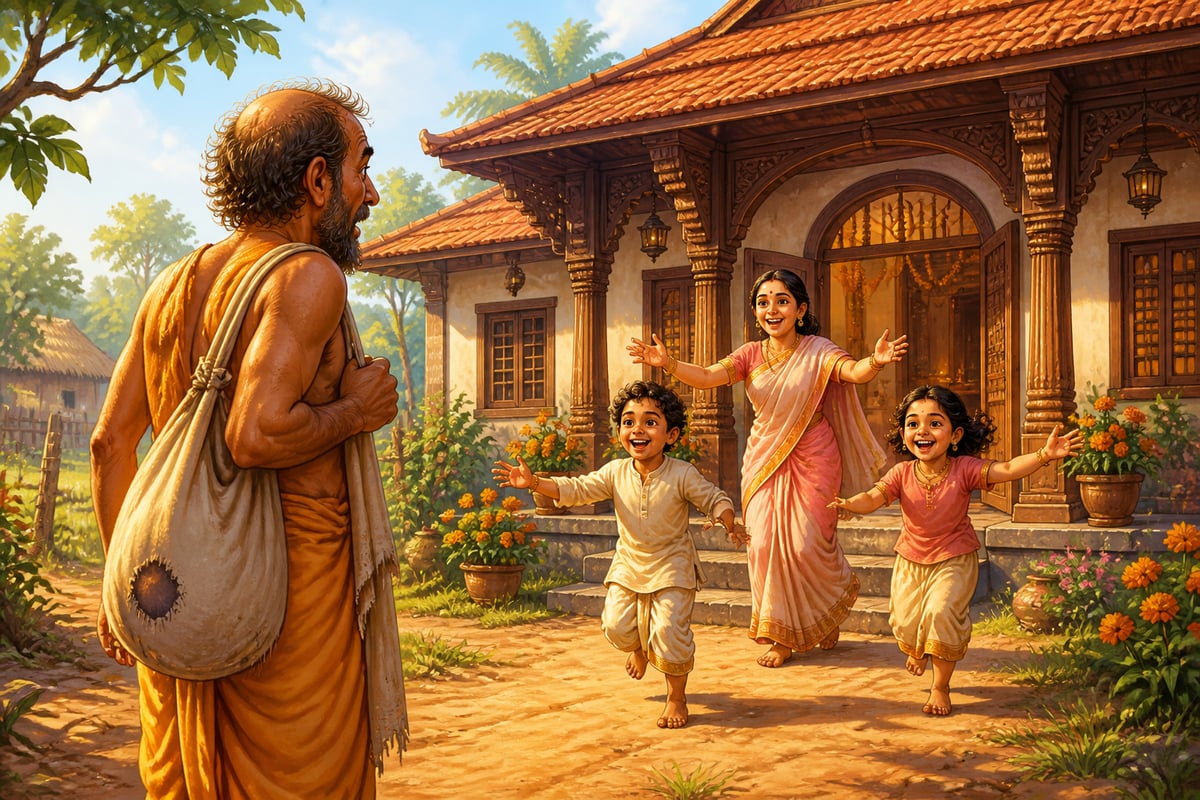 Sudama's mud hut transformed into a graceful home