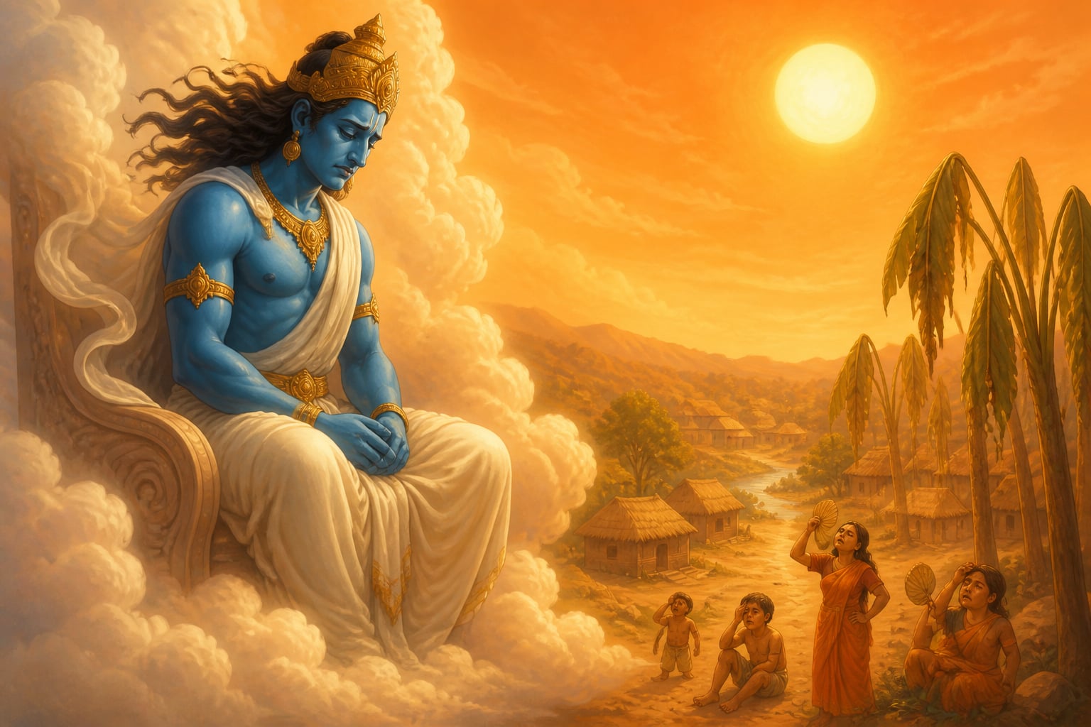 Vayu the wind god stops the wind in grief