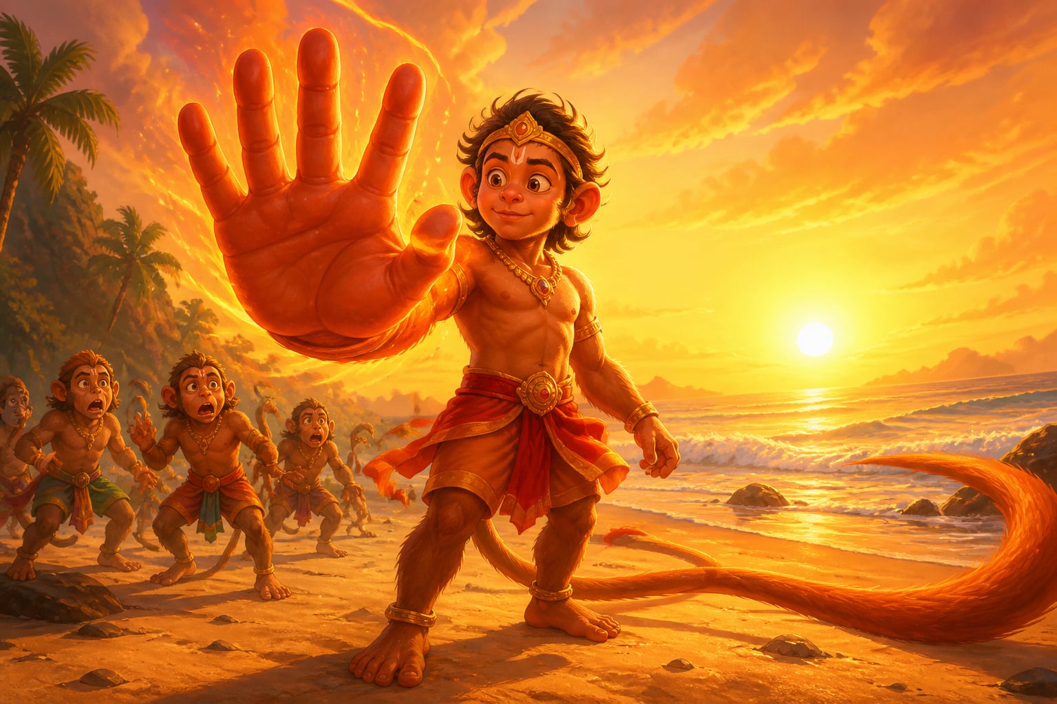 Hanuman remembers his strength and begins to grow