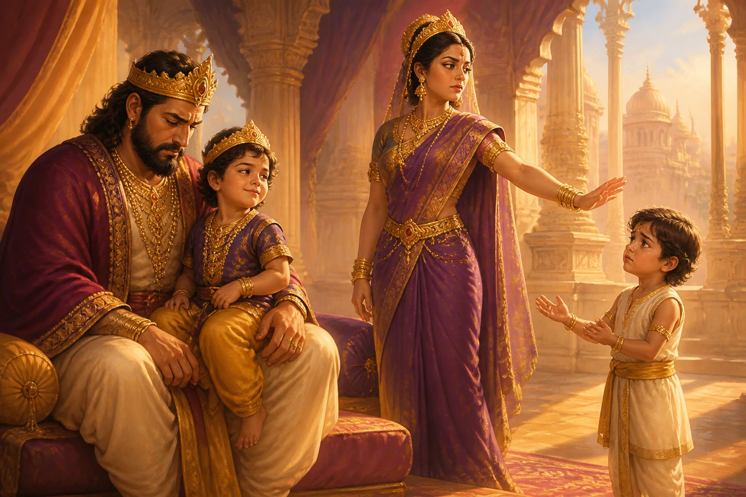 Suruchi turning Dhruva away from the king's lap