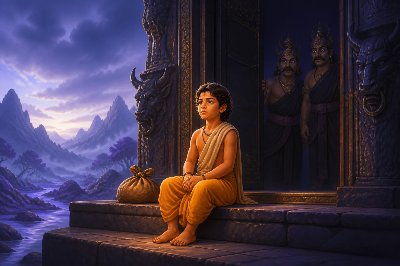 Nachiketa waiting three days at Yama's gate