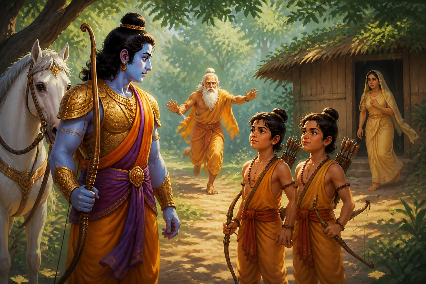 Rama recognising his sons in the forest clearing