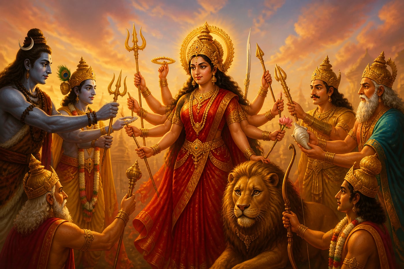 The gods arm Durga with their weapons