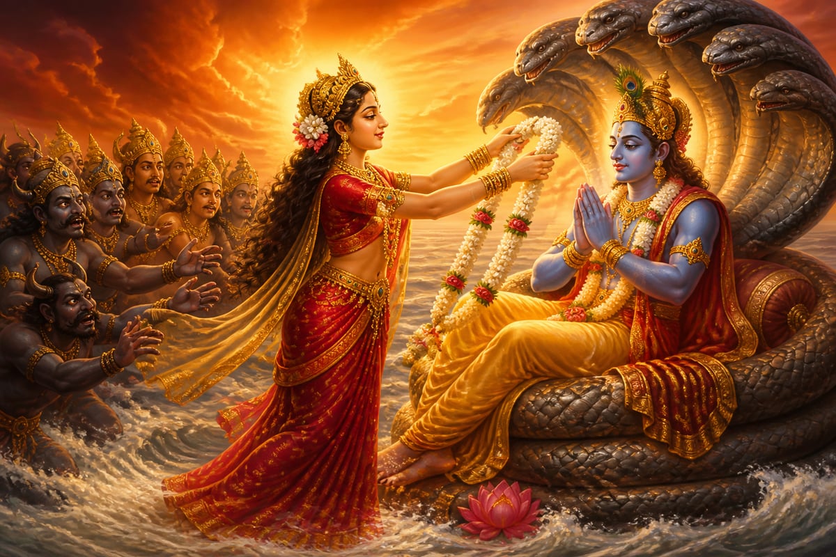 Lakshmi garlands Vishnu