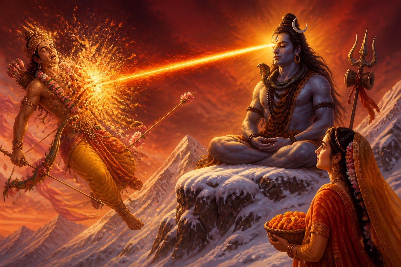 Shiva burns Kamadeva with his third eye