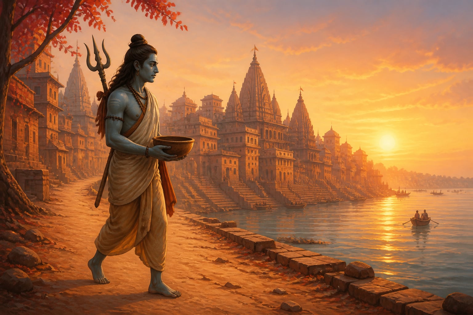 Shiva walks toward Kashi with a begging bowl