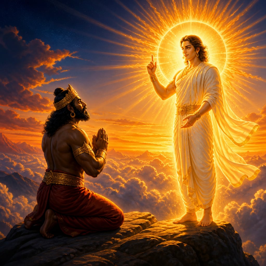 Maya receiving the Sun's teaching in the legend