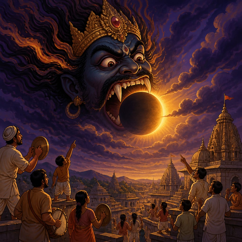 Rahu swallowing the Sun in the old story