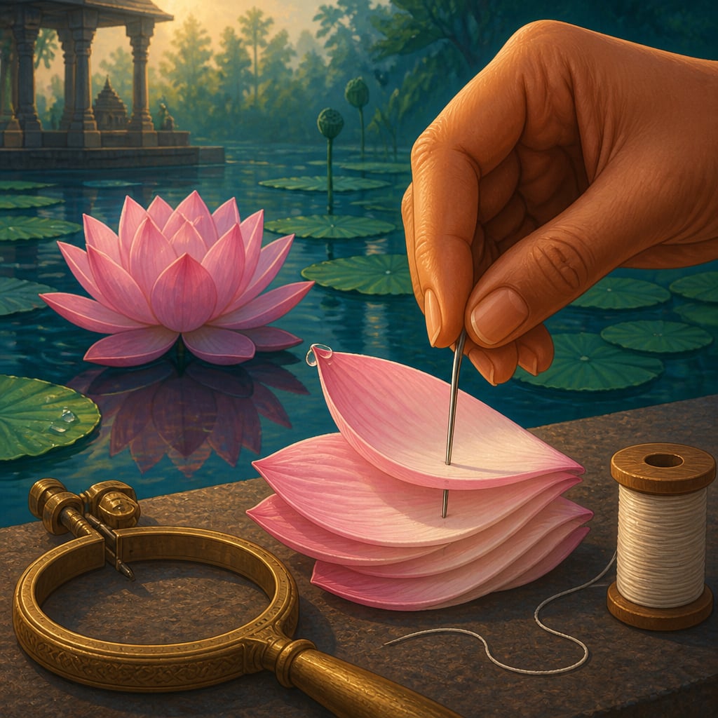 A needle piercing a lotus petal, the smallest unit of time
