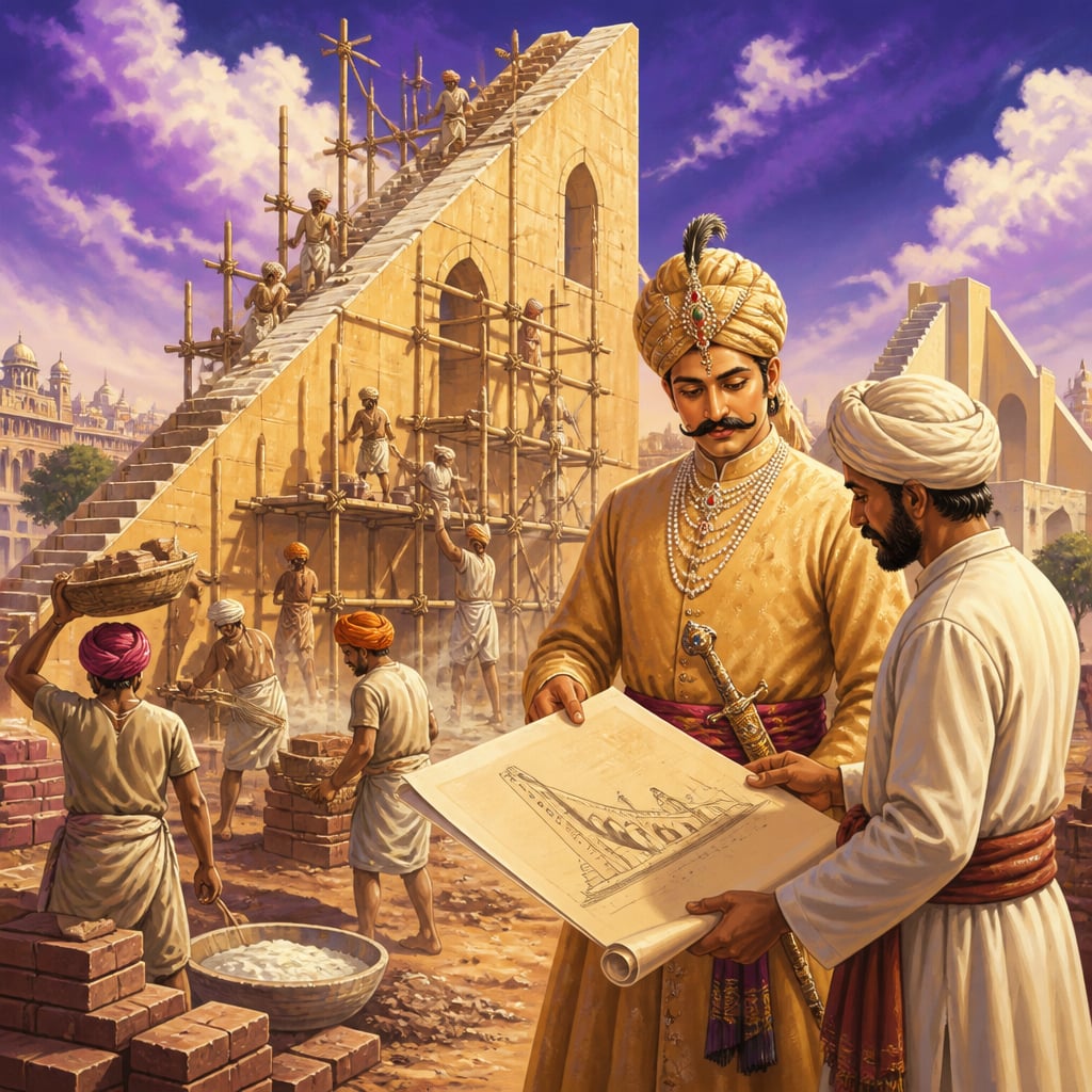 Jai Singh's observatory rising in Delhi