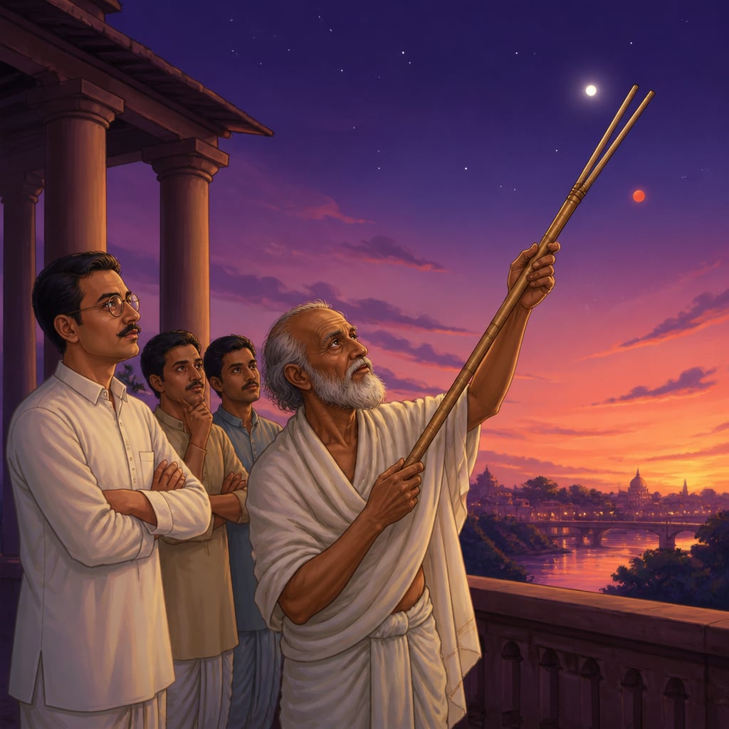 Samanta Chandrasekhar measuring two planets with a stick