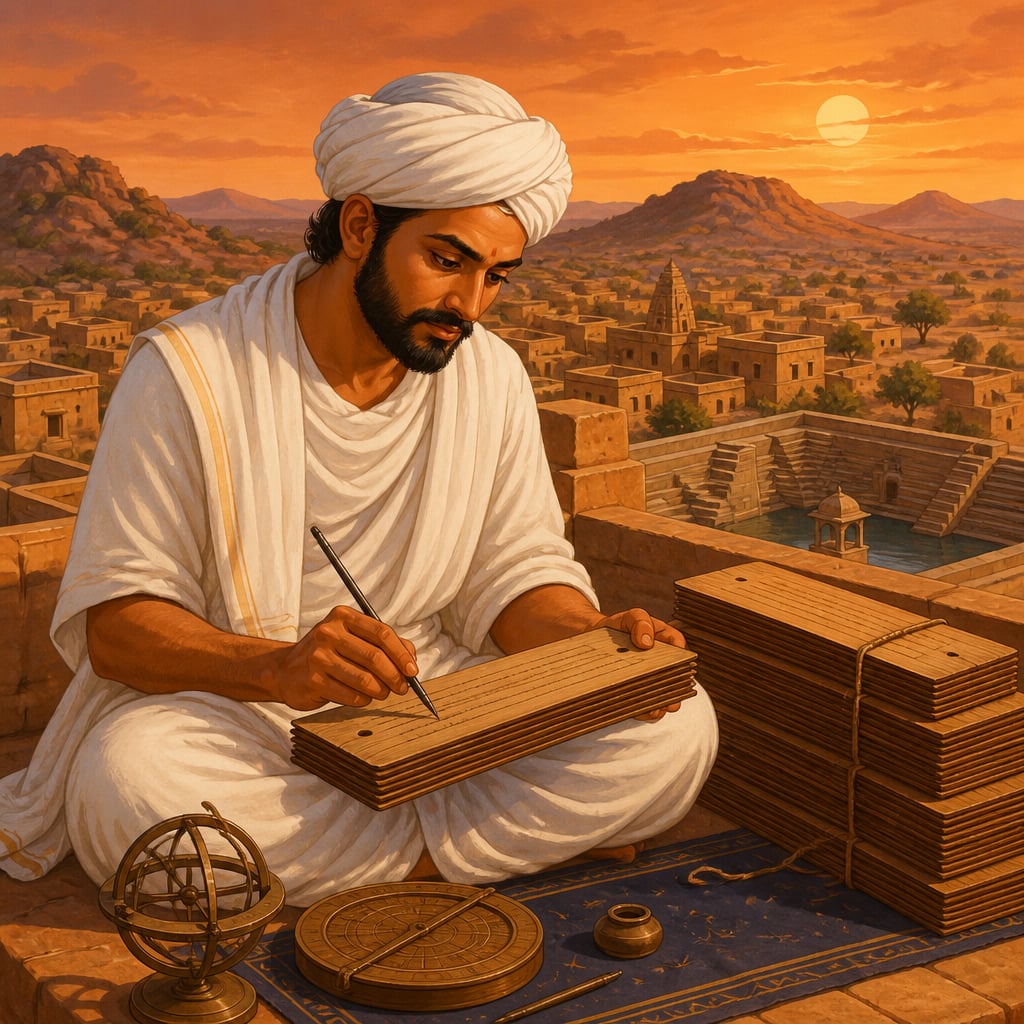 Brahmagupta finishing his book at Bhillamala