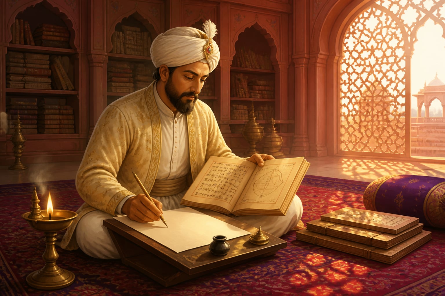 Abū al Fazl translating the Līlāvatī at Akbar's court