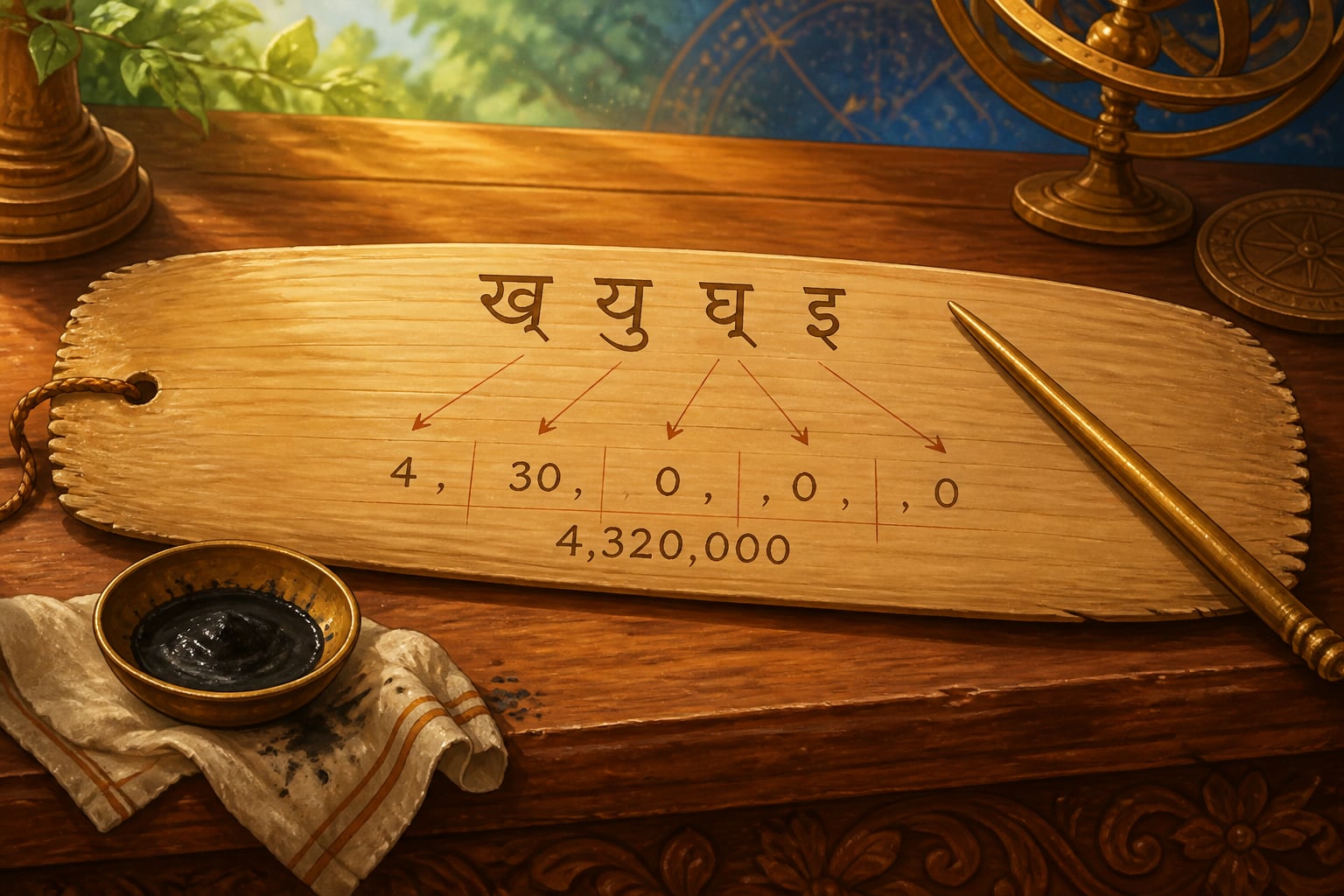 Khyughri decoded into 4,320,000 on palm leaf