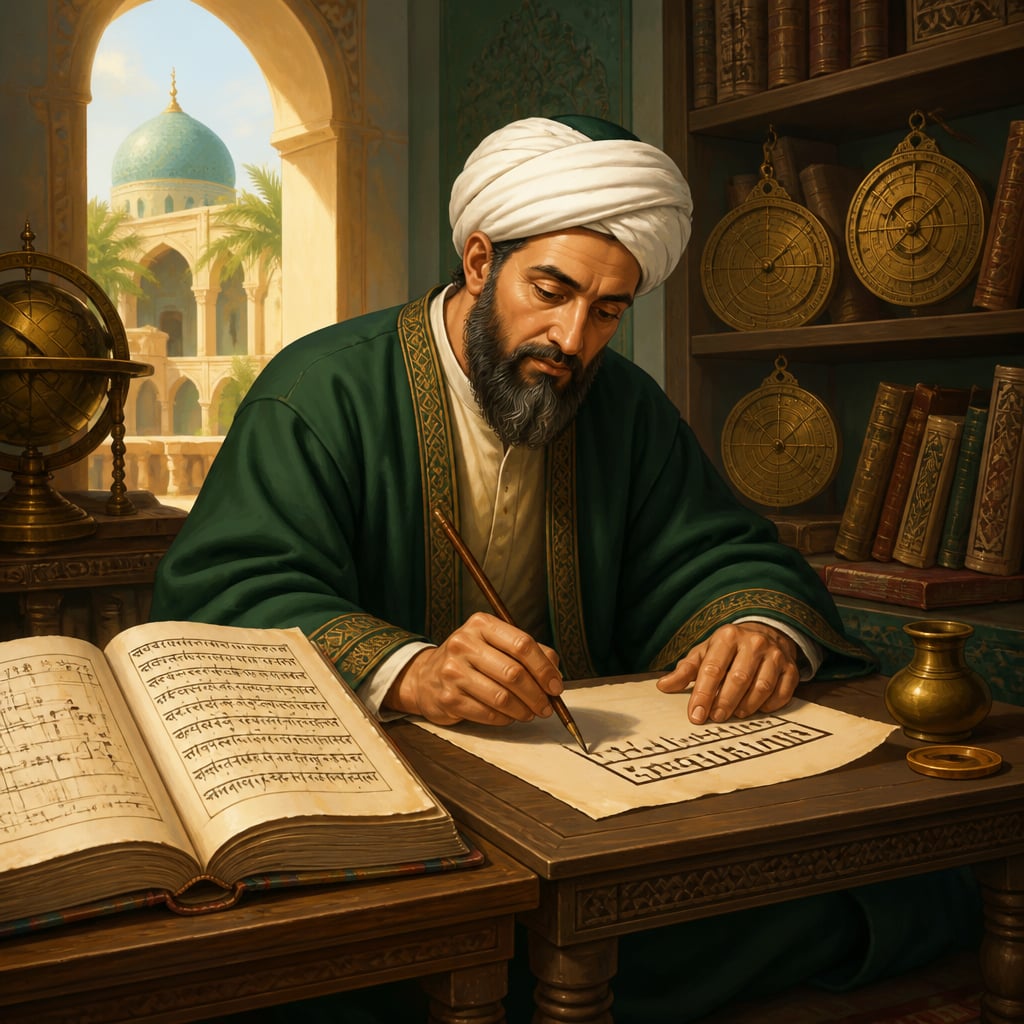 Al-Khwarizmi at the House of Wisdom in Baghdad teaching Indian arithmetic