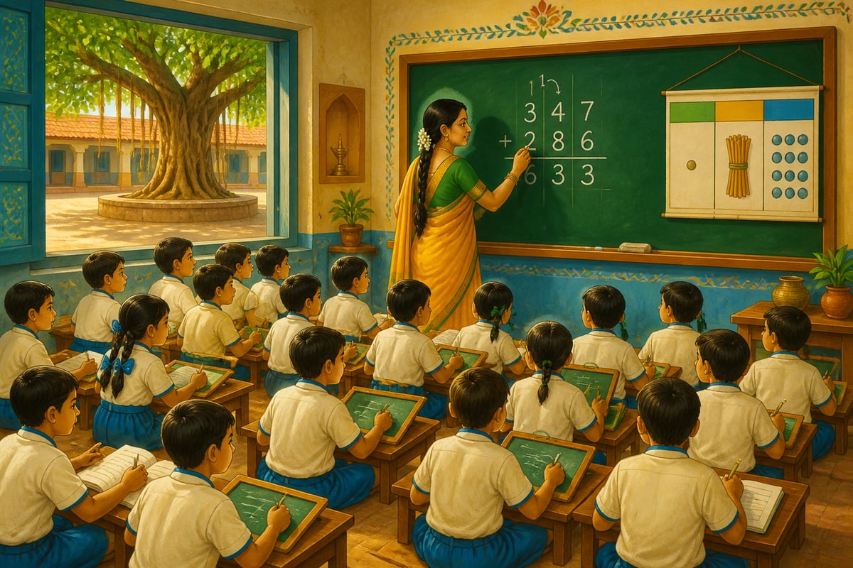 Indian classroom learning carry the one