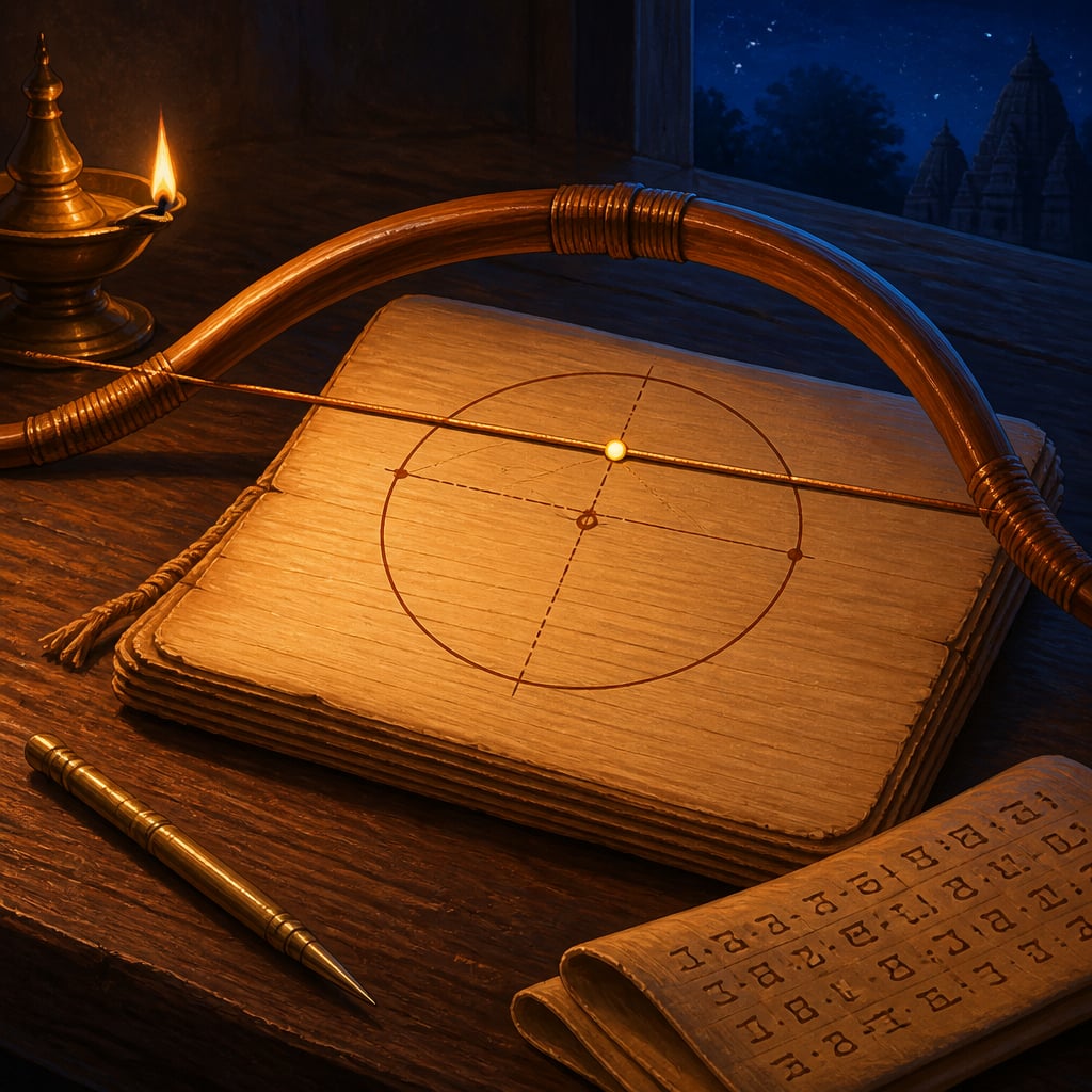 Archer's bow and bowstring on a scholar's desk