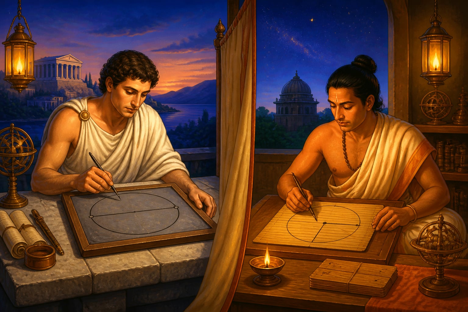 Greek and Indian astronomers compare chord and half-chord