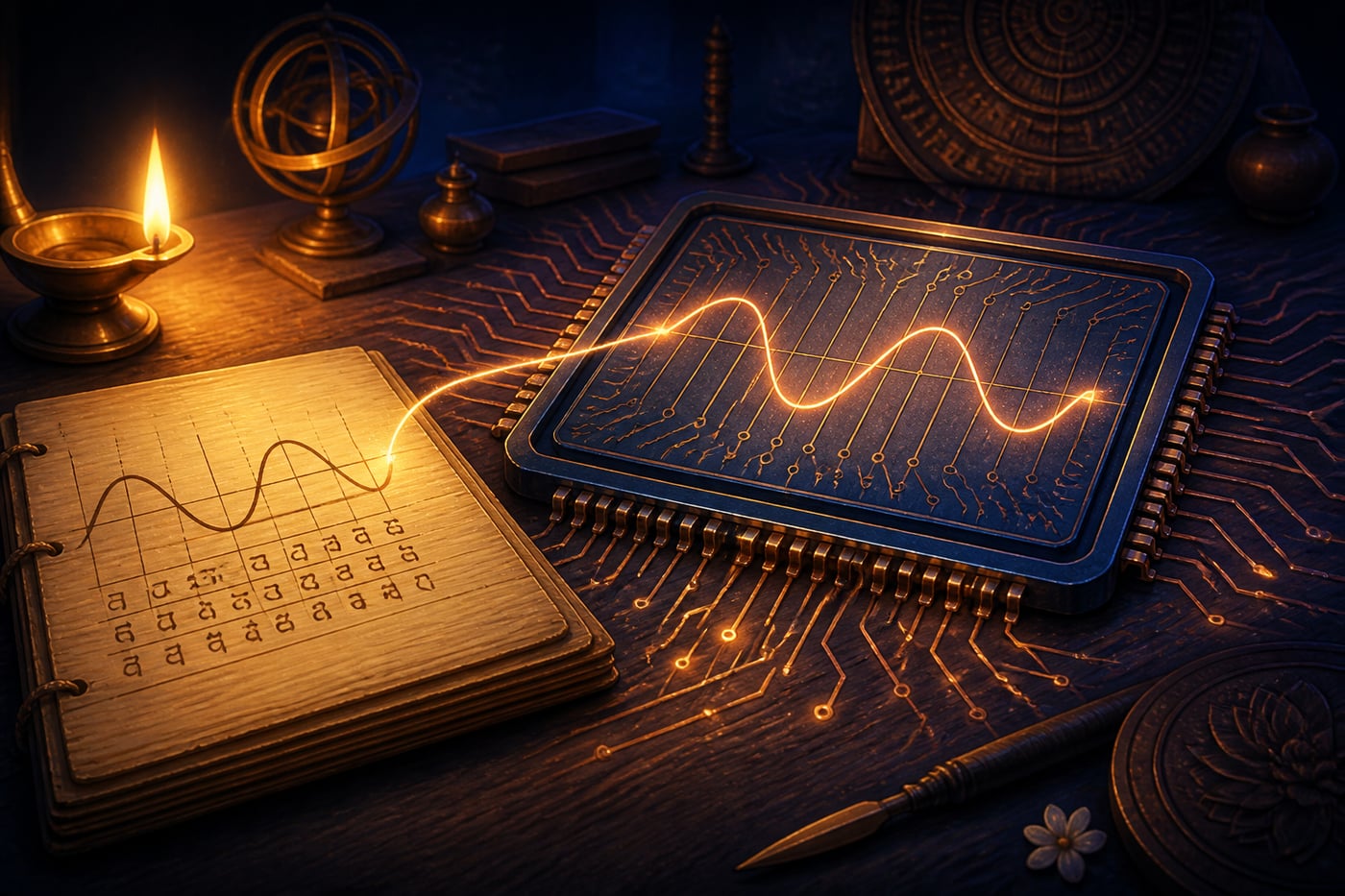 A silicon chip carrying the ancient sine table