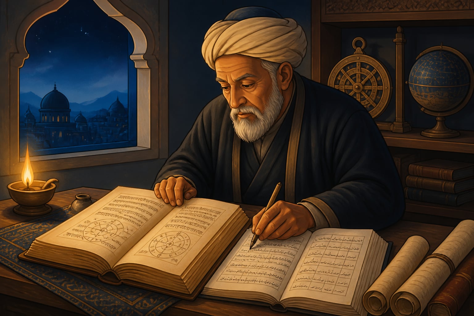 Al-Biruni transcribing comparative tables from the Pancasiddhantika