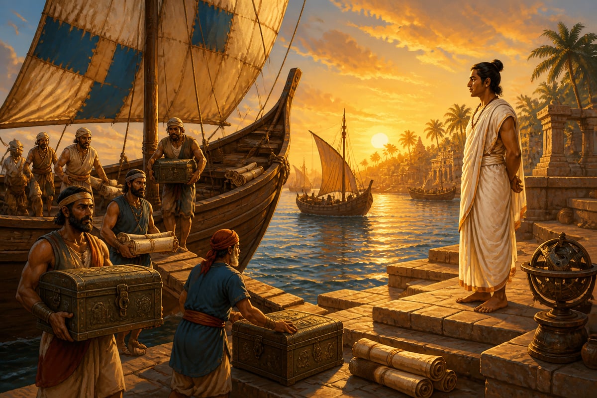 Greek and Roman texts arriving at Bharukaccha harbor