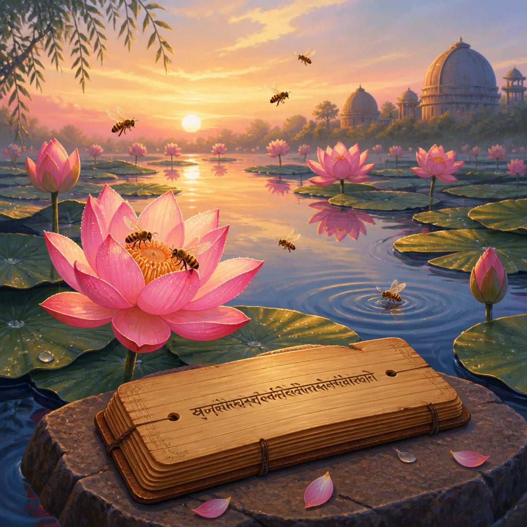 Bees over a lotus pond from Lilavati's verses