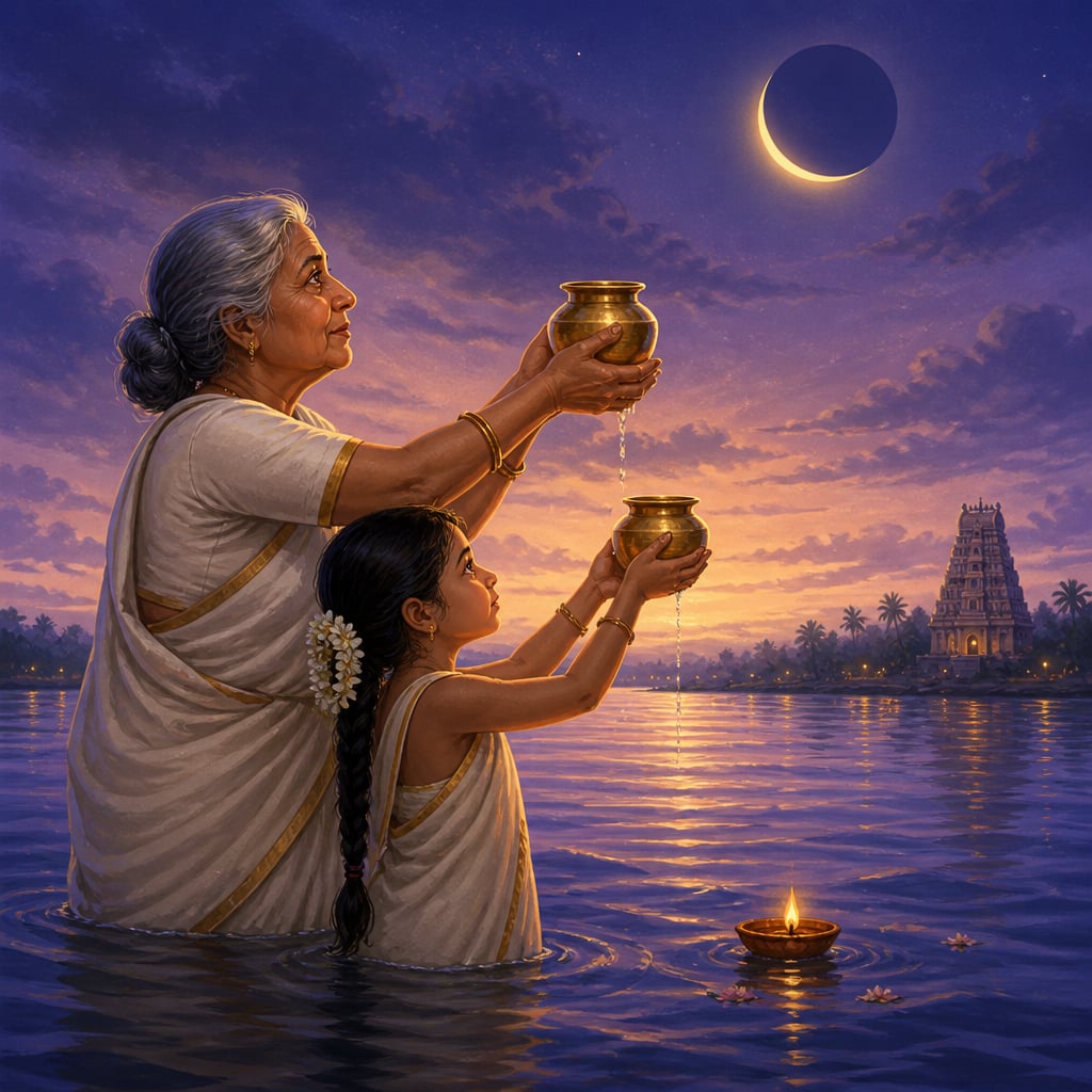 Grandmother and child bathing at first contact