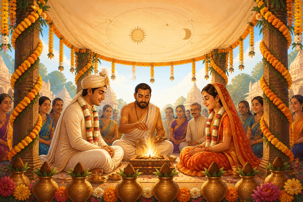 A wedding mandapa at the auspicious muhurta