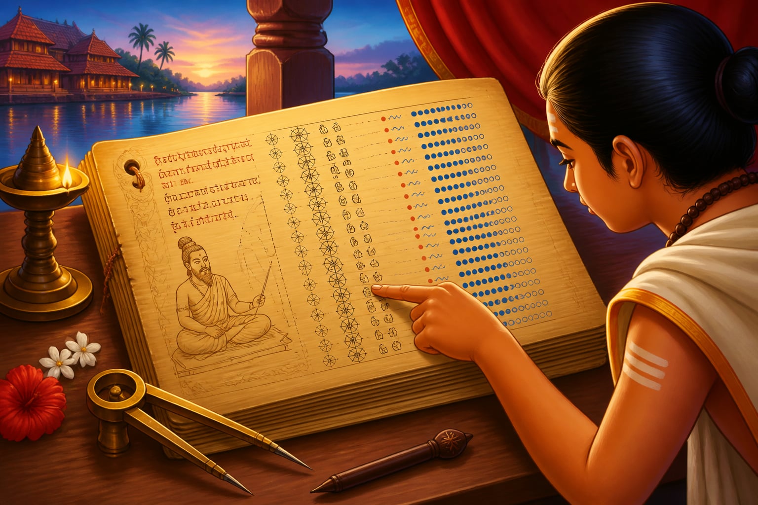 The vidvān verse and decoded sine table on palm-leaf