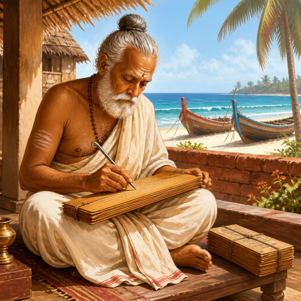 Jyeshthadeva composing the Yuktibhasha in Malayalam
