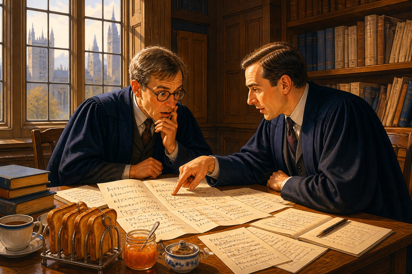 Hardy and Littlewood reading the letter at breakfast