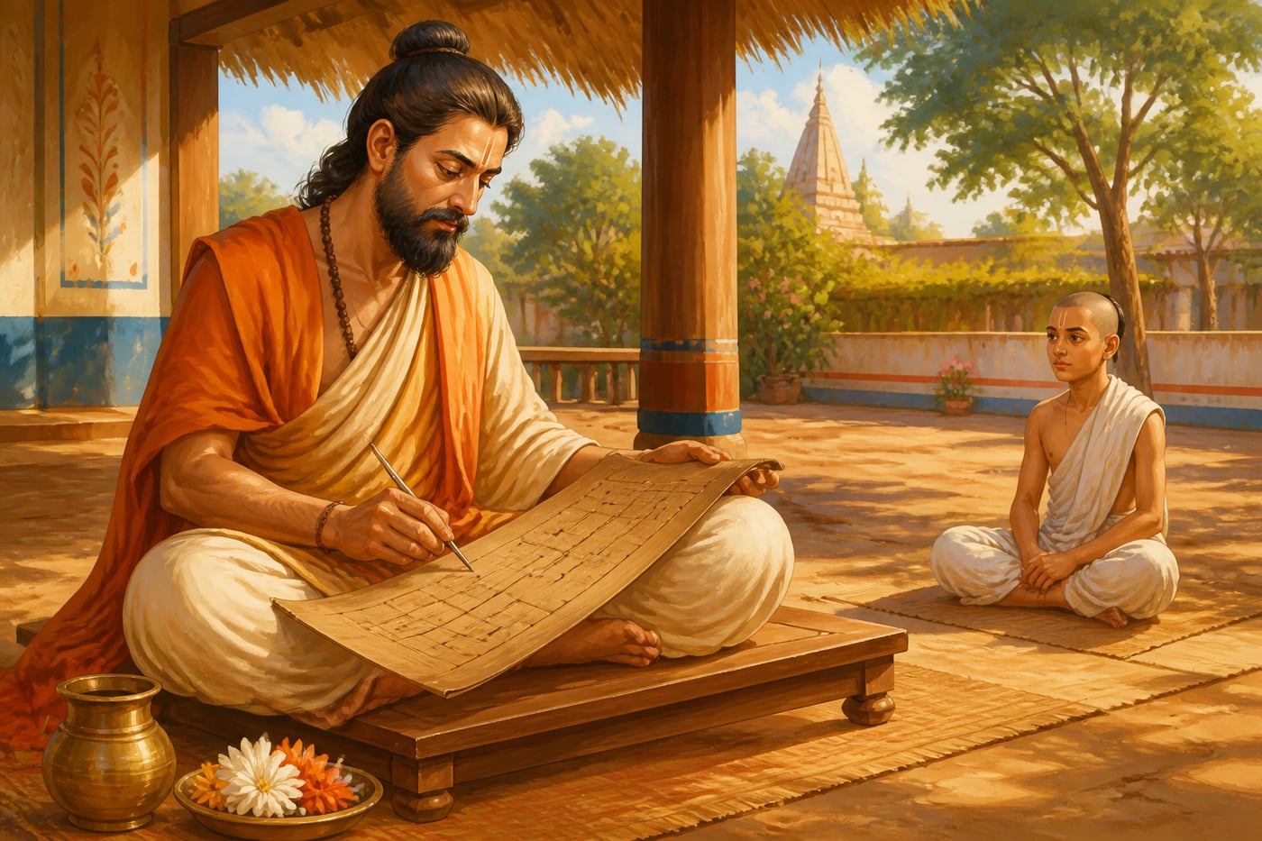 Narayana Pandita writing the Ganita Kaumudi in 1356