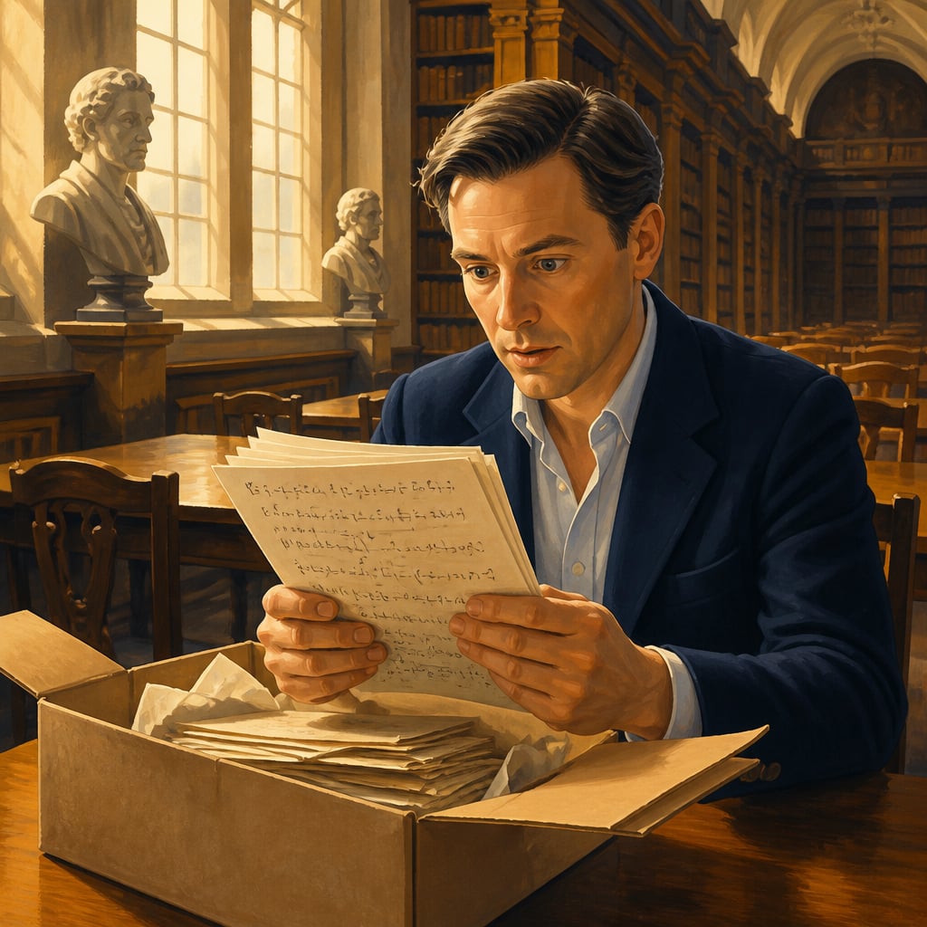 Andrews discovers the Lost Notebook at Wren Library