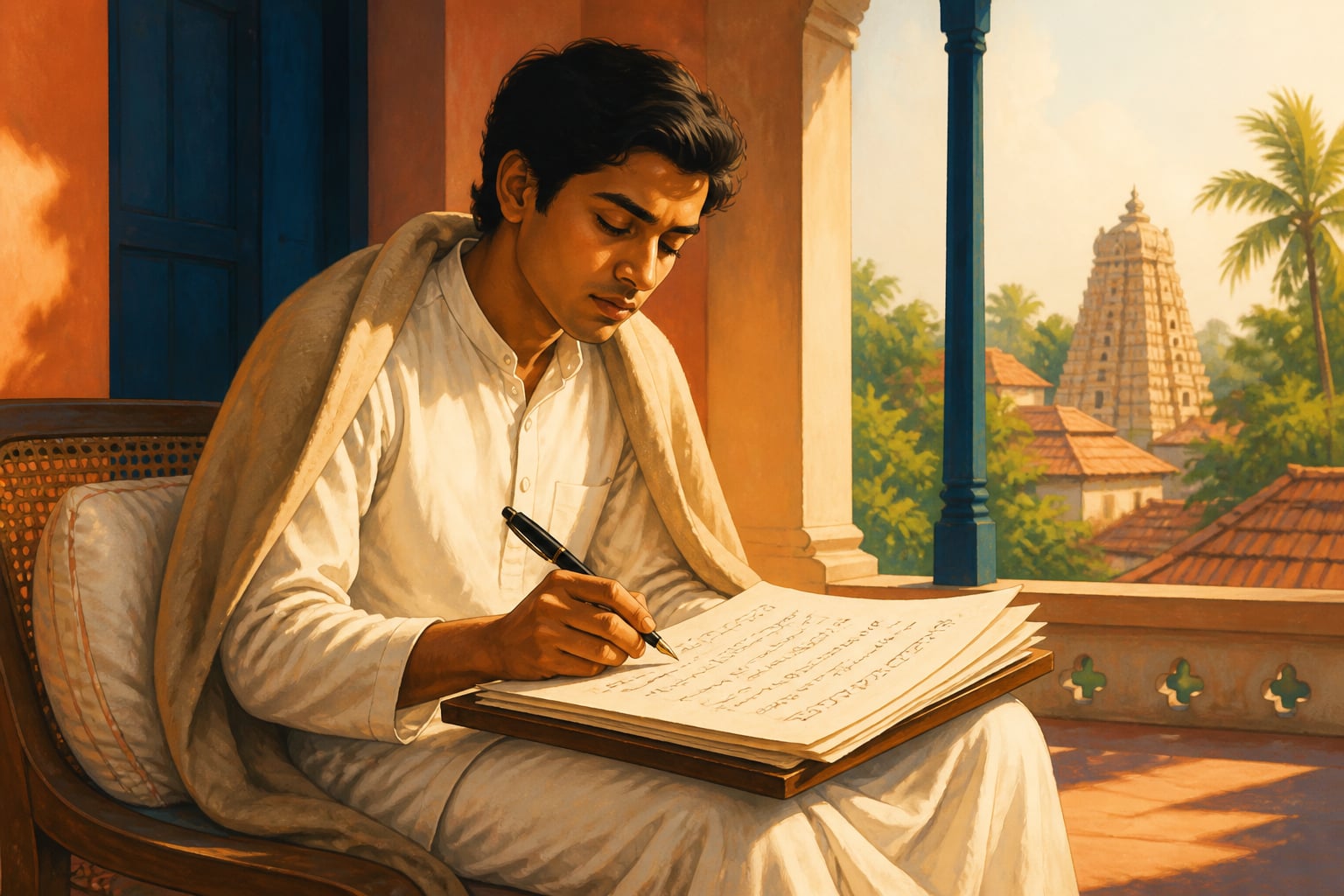 Ramanujan writing the Lost Notebook on his verandah