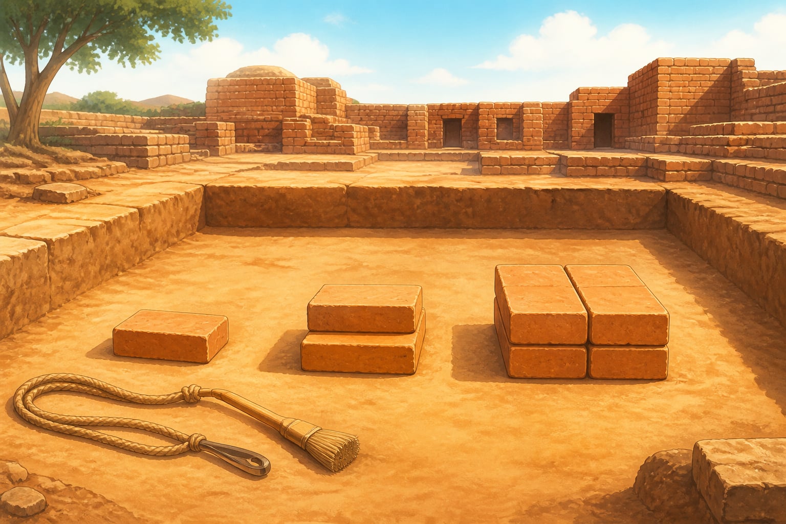 Harappan baked bricks stacked in one-two-four ratio
