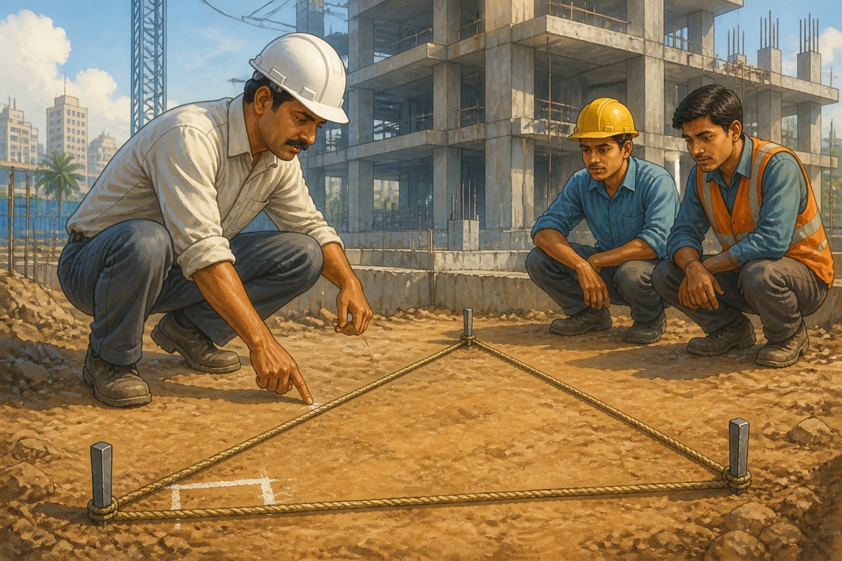Mumbai foreman with knotted rope in three-four-five triangle
