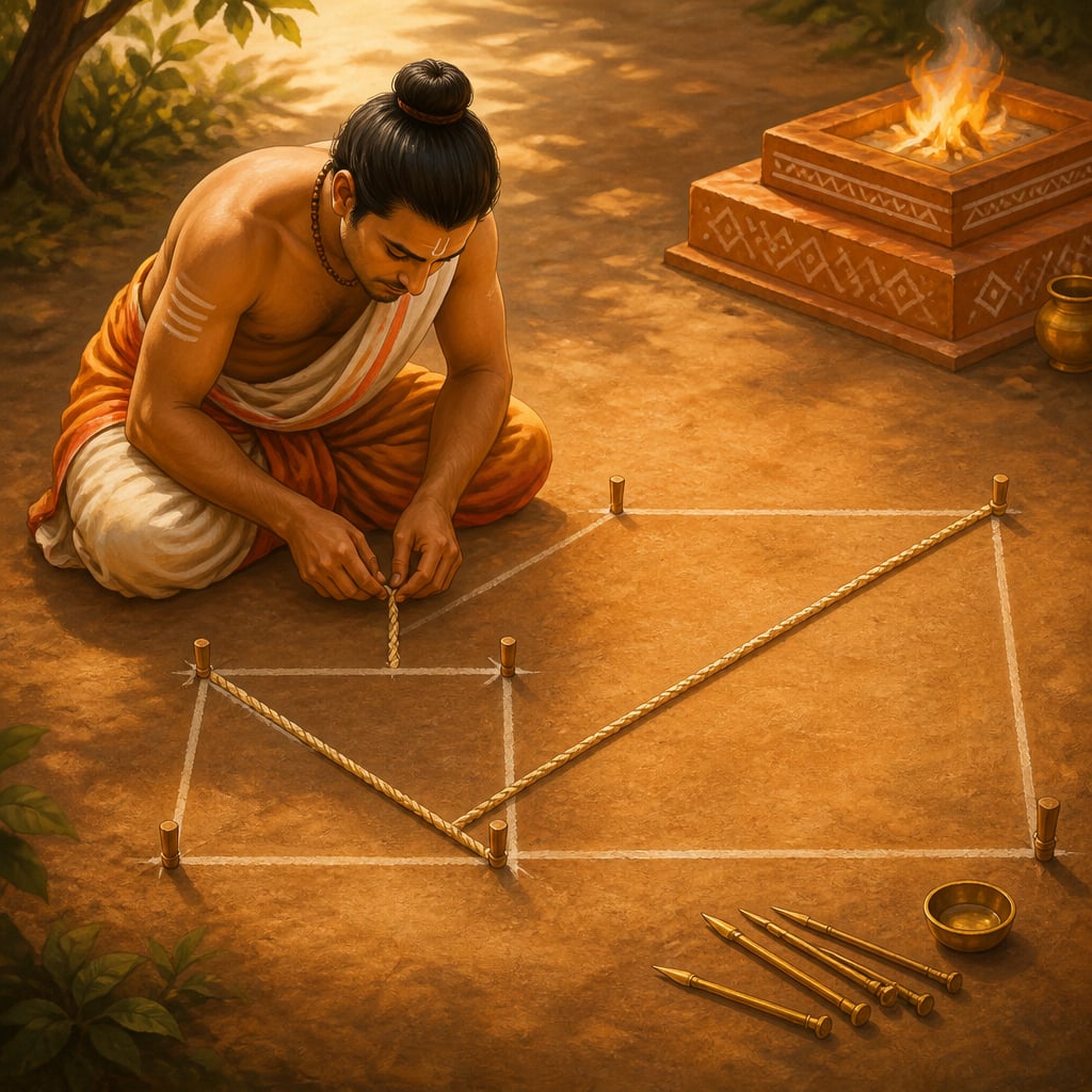 Apastamba lays out a falcon shaped Syenaciti altar with kiln fired bricks