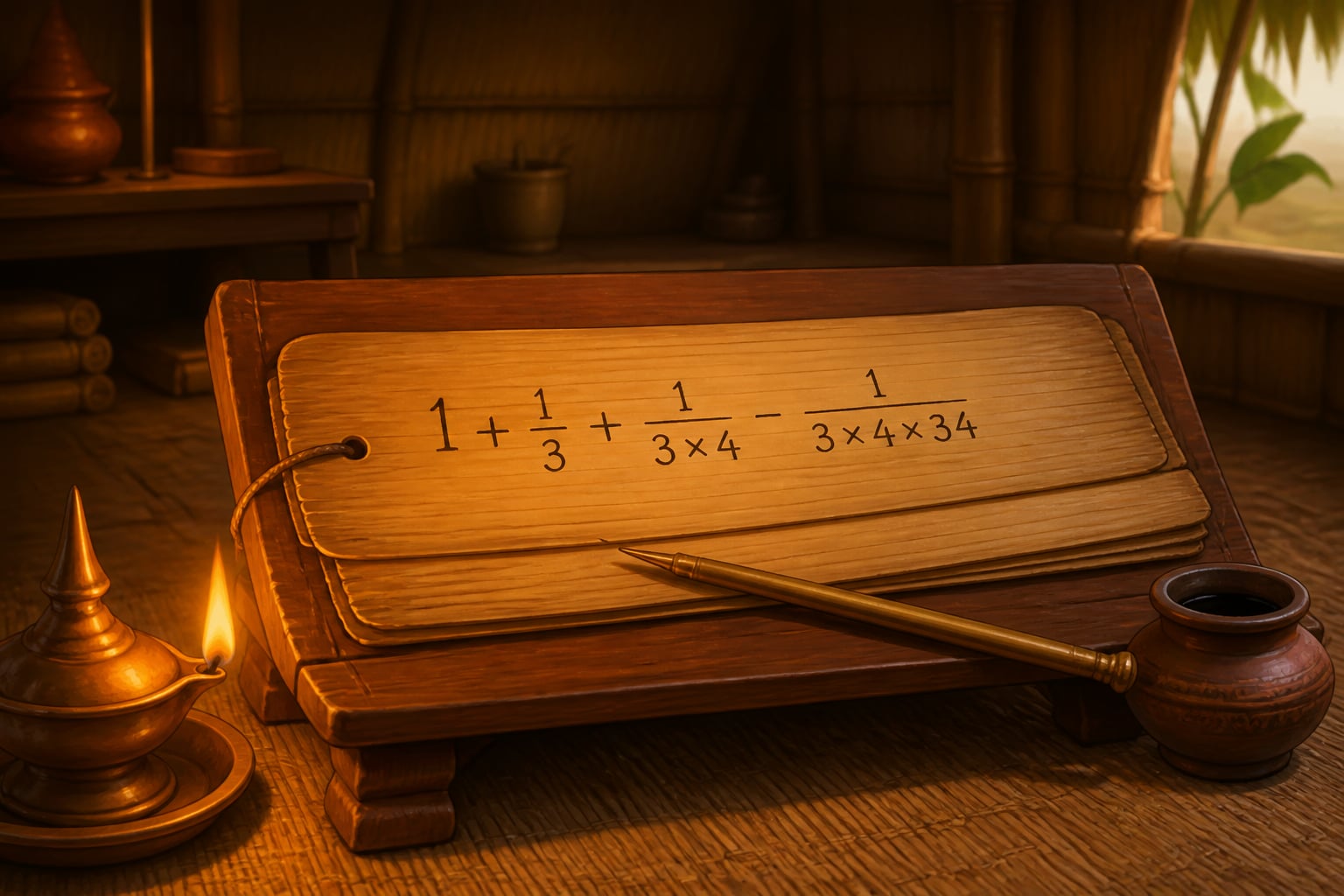 Palm-leaf with Baudhayana's saviśeṣa fractional formula inked