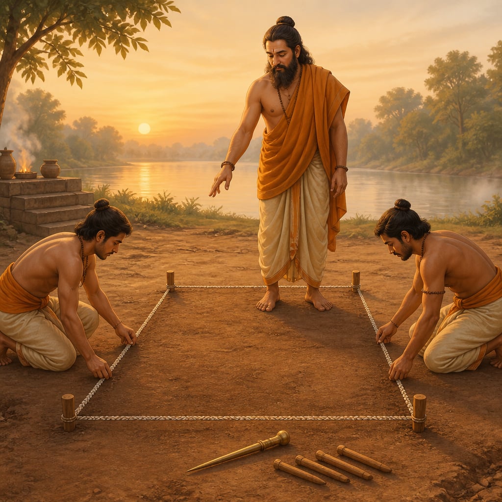 Katyayana directs the layout of a trapezoidal Mahavedi soma altar with two shulbakaras