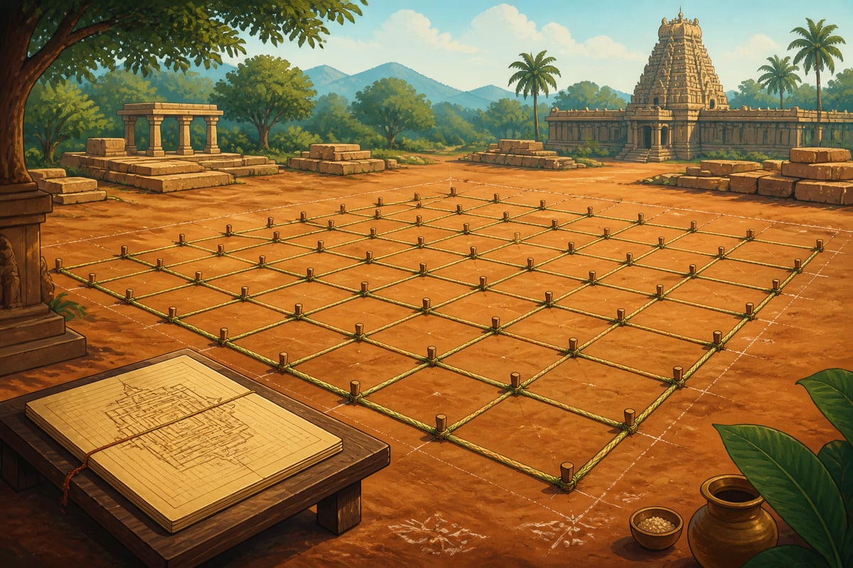 Vastu Purusha Mandala nine by nine grid on temple site